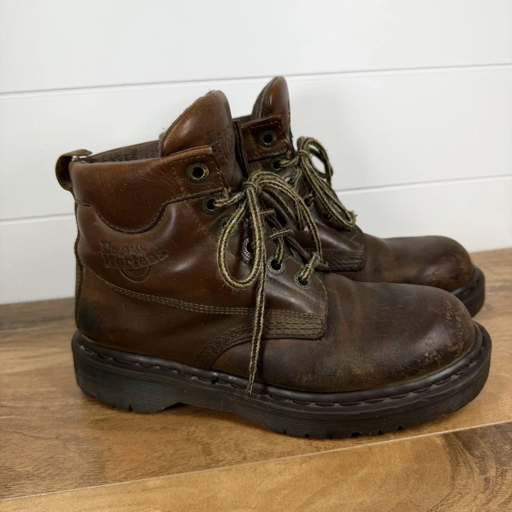 VTG Dr Doc Martens England Brown Leather Chunky W10/M9 90s Grunge Dark Academia